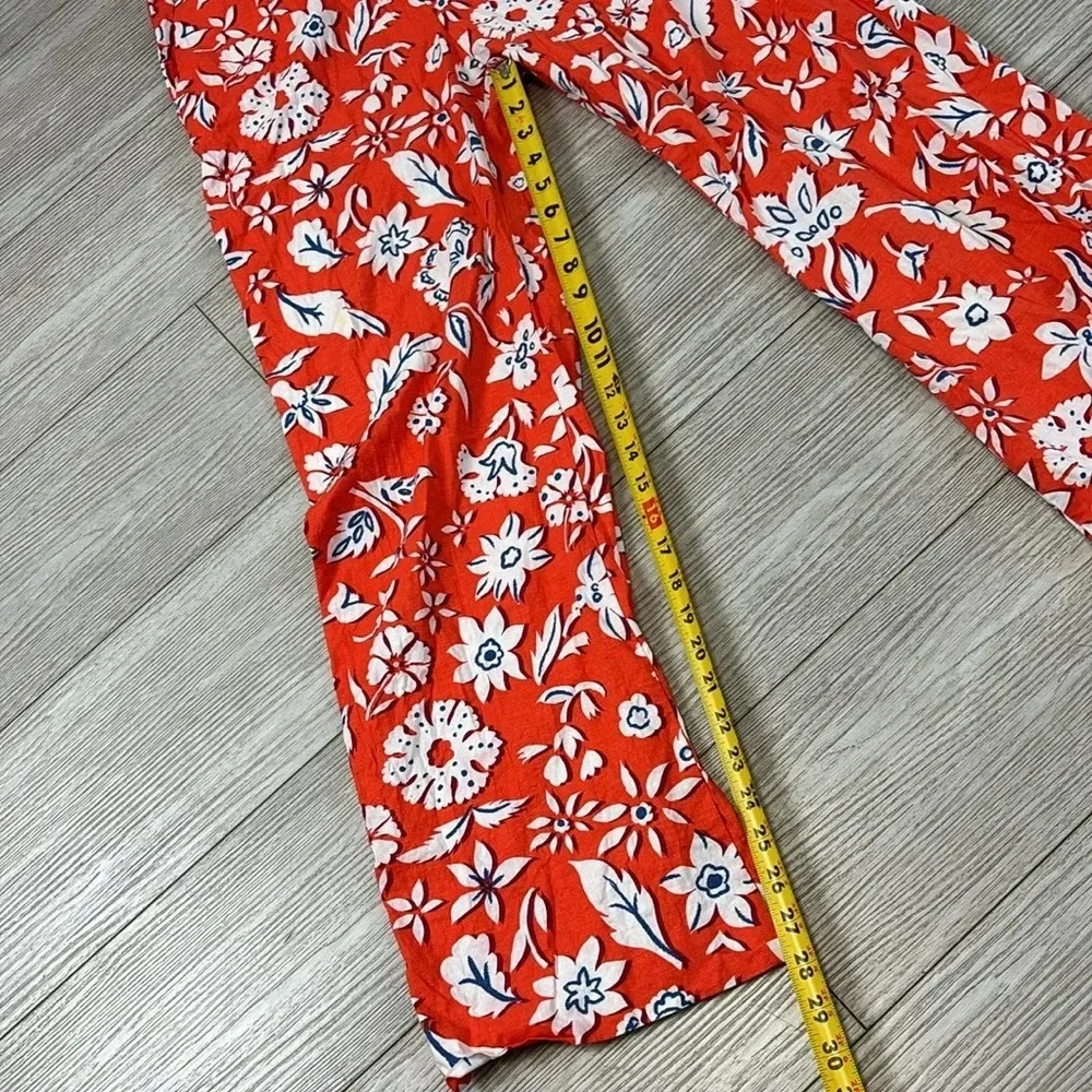 Zara Linen Blend Floral Printed Pants Trousers High Rise Wide Leg Size Small